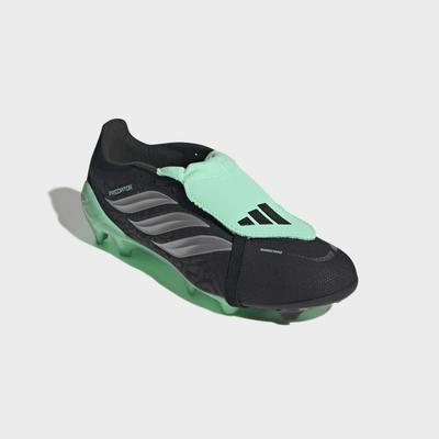 Fußballschuh ADIDAS PERFORMANCE "PREDATOR LEAGUE, FESTE BÖDEN, UMSCHLAGBARE ZUNGE", Herren, Gr. 45, core schwarz, silber metallic, pulse mint, Synthetik, Textil, Schuhe Fußballschuh, für Rasen und feste Böden, gespielt bei der Weltmeisterschaft 2026