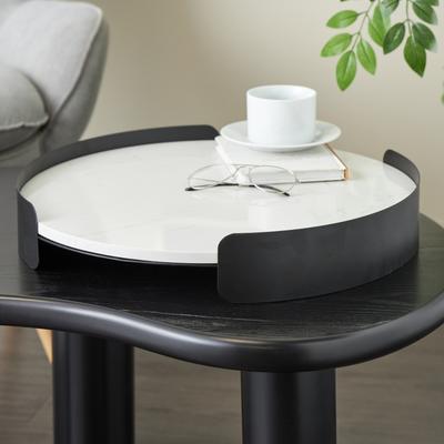 ARCILLA ELEMENTAL White Marble Round Living Room Decor Tray with Black Metal Frame