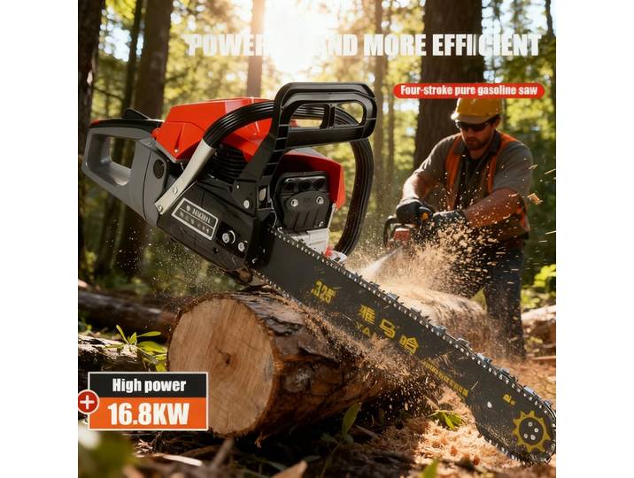 Tronçonneuse à essence 4 temps 16800W, scie à bois portative à essence pour la coupe du bois, tronçonneuse professionnelle pour l'exploitation forestière