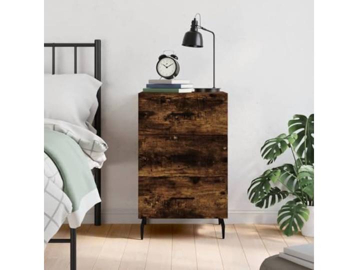 HEFZGDB Nachttisch Räuchereiche 40x40x66 cm Holzwerkstoff mit Schubladen und Metallfüßen für Stauraum und Stabilität