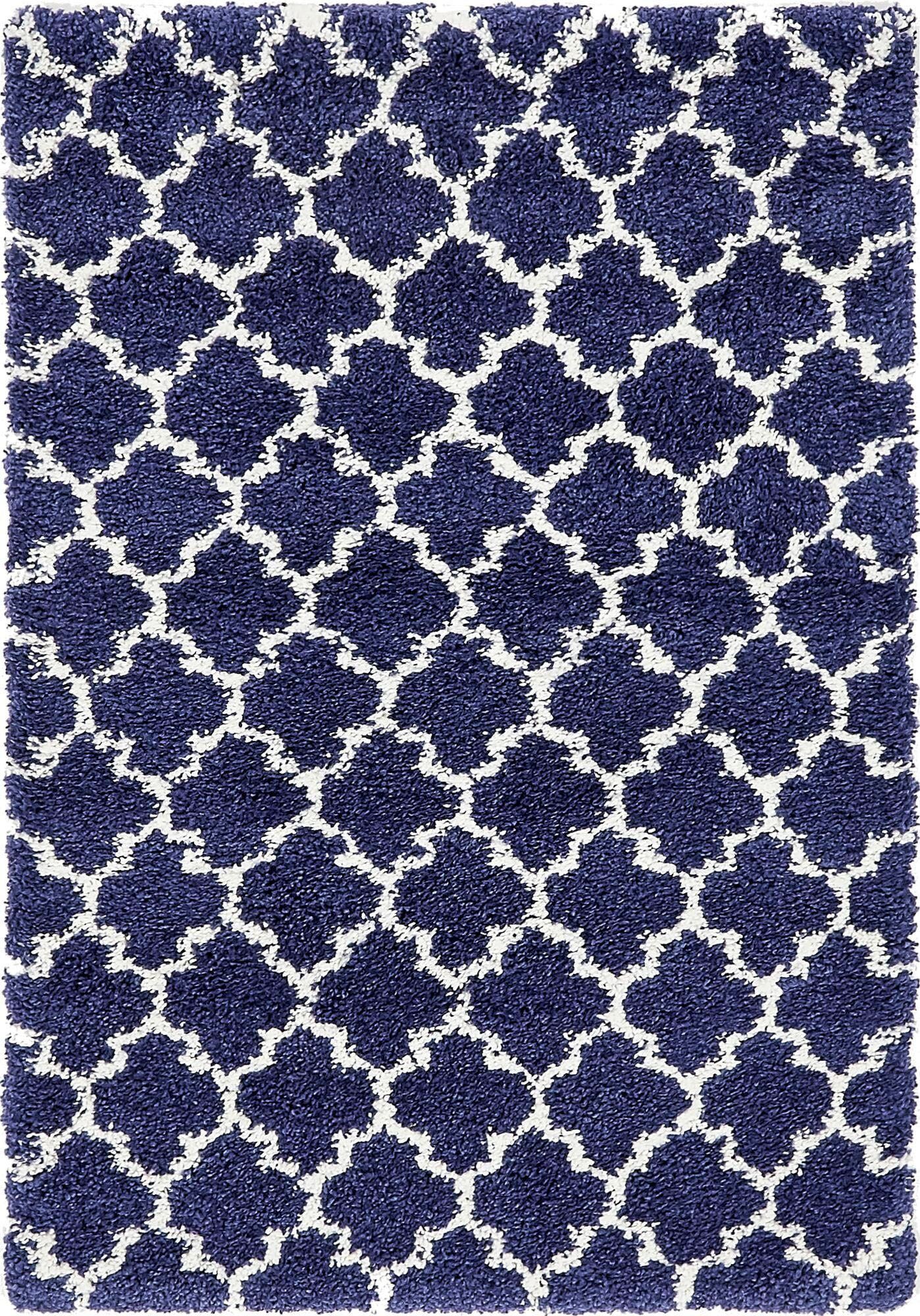 Hochflor-Teppich "Temara Shag, LAGERRÄUMUNG", blau (marineblau, elfenbeinfarben), B:122cm H:51mm L:183cm, Polypropylen (PP), MYFLAIR MÖBEL & ACCESSOIRES, Teppiche, Hochflor-Teppich, gewebt, weich & kuschelig, ideal im Wohnzimmer & Schlafzimmer marineblau,