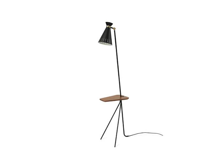 Warm Nordic Lampadaire Cone black noir, table en teck, détails en laiton