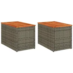 vidaXL Garten-Beistelltische 2 Stk. Grau 55x34x37cm Poly Rattan Holz