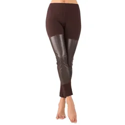 Leggings mit Kunstleder-Besatz, braun