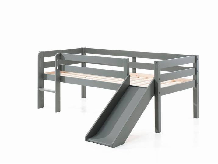 58 aufm Kessel Bettgestell Kojenbett mit Rutsche Karolina 208x175x83 Kinderbett Massivholz Grau (inkl. Versand, Lieferung bis Verwendungsstelle), Liegefläche 90 x 200, niedrige Höhe, ideal für Dachschrägen