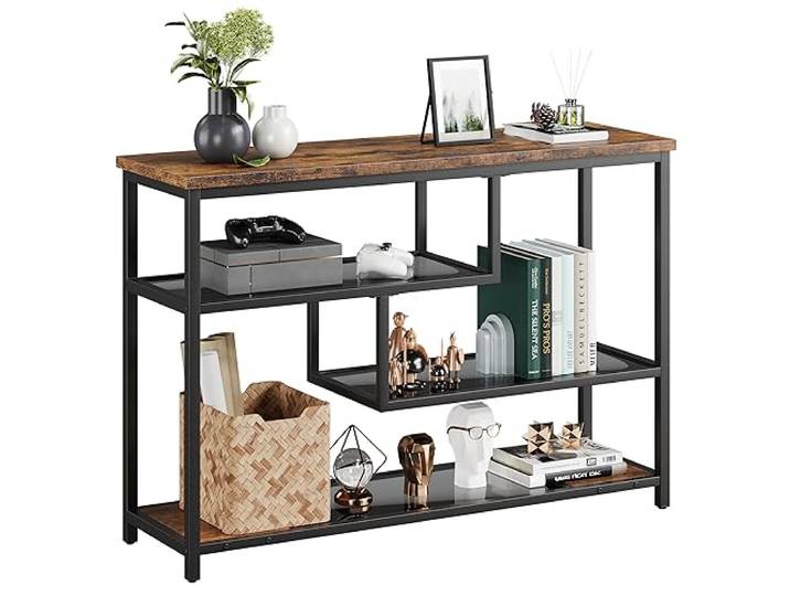 Garvee Konsolentisch 4 Ebenen Beistelltisch mit Offenen Fächern Konsolentisch Schmal Holz, Konsolentisch Hinter Sofa für Wohnzimmer Eingang Flur, 100 x 30 x 75 cm, Retro