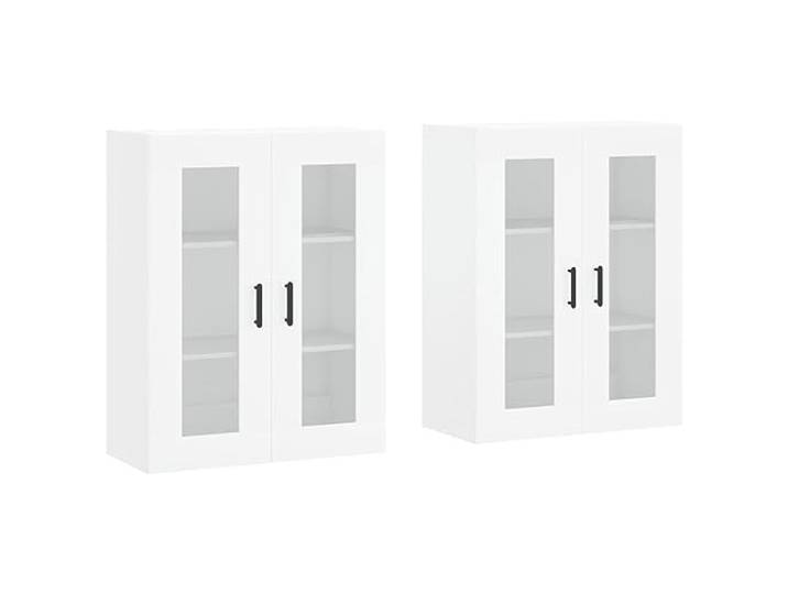 Wandschrank 2er Set Weiß Holzwerkstoff mit Glastür Hängeschrank Feuchtigkeitsbeständig, Wandmontage, als Sideboard-Aufsatz nutzbar, Glastüren, Dübel nicht enthalten