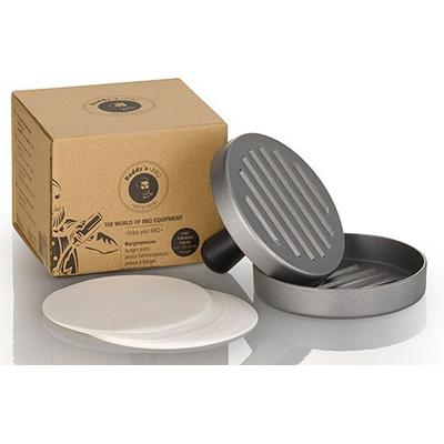 Burgerpresse BUDDY'S "Buddy´s BBQ", grau (aluminiumfarben), B:12cm L:12cm T:8,5cm Ø:11,5cm, Aluminium, Küchenpressen, mit 100 Blatt Papier, Ø 12 cm
