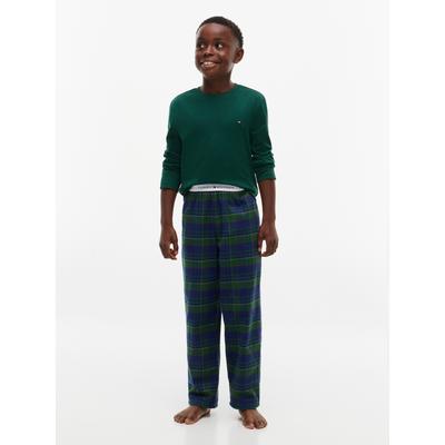 Pyjama "LONG PYJAMA SET", Jungen, Gr. 140/146, grün (orn grün, buffalo check evergrün), Jersey, Obermaterial: 100% Baumwolle, TOMMY HILFIGER UNDERWEAR, normal lang, Homewear-Sets Pyjama