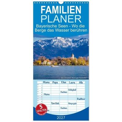 Familienplaner 2027 - Bayerische Seen - Wo die Berge das Wasser berühren mit 5 Spalten (Wandkalender, 21 x 45 cm) CALVENDO