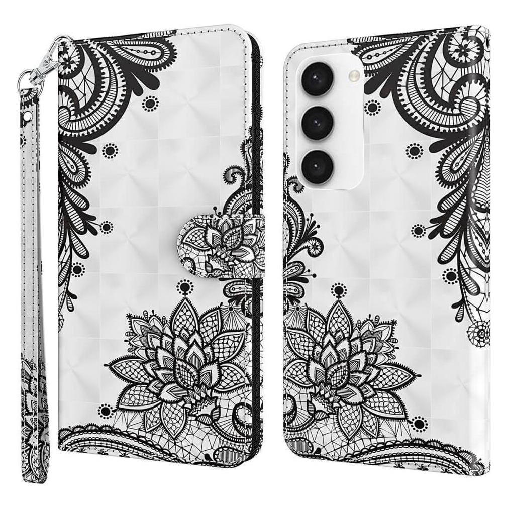 Cover-Discount Etui Glitzer Effekt Blumen schwarz (Samsung Galaxy S24) (660171389I)