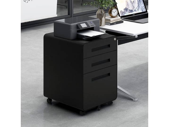 Classeur mobile verrouillable à 3 tiroirs sous le bureau, avec 5 roulettes, rangement en acier laminé à froid pour fichiers à lettres (Anti-inclinaison)