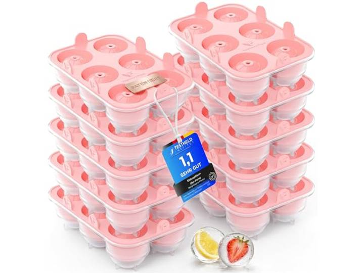 Neighbour’s Friend® Rosa Eiskugelform XL 10er Set – Stylische patentierte Eiswürfelform für Cocktails, Infused Water & Iced Coffee – 60 große runde Eiswürfel Platinsilikon – BPA-frei