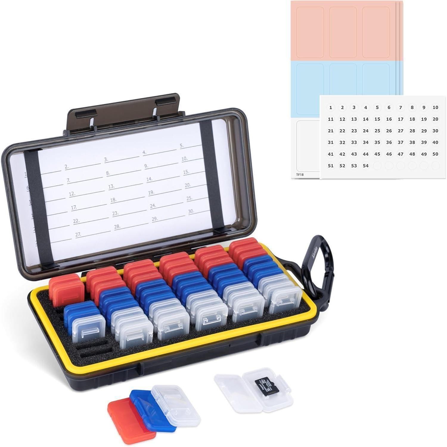Kiorafoto Micro-SD-kaart houder voor 54 kaarten, transparant, waterdicht, schokbestendig en stofdicht