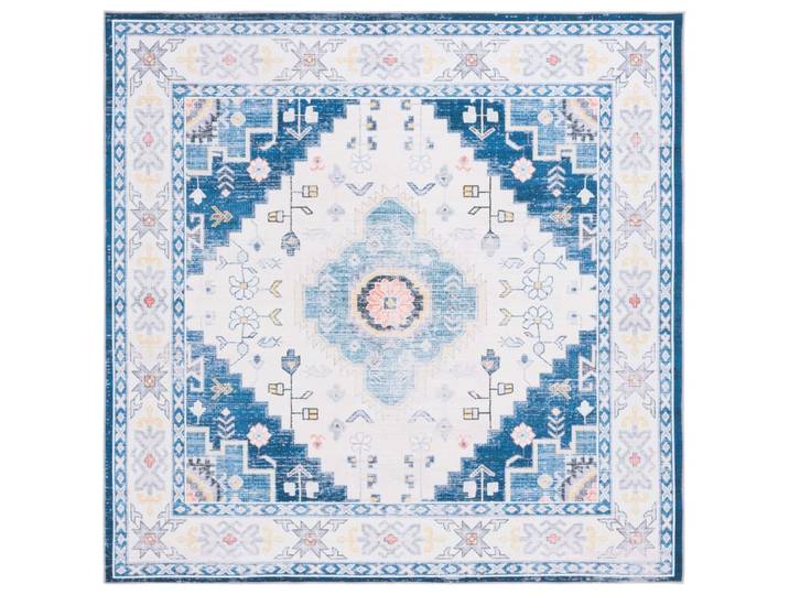 Tapis traditionnel en polyester bleu/blanc, 183 x 183 cm