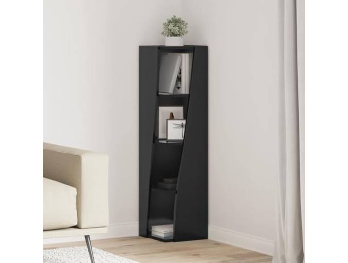GPWERSDF Eckschrank 27,5x27x102cm Holzwerkstoff Schwarz, Modernes Eckregal Platzsparendes Eckdesign, matte Oberfläche, klare Linien, viel Stauraum, Wandbefestigung erforderlich