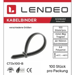 Lendeo Kabelbinder schwarz verschiedene Größen 100 Stk. Polyamid UV-bestädnig Größe 25150