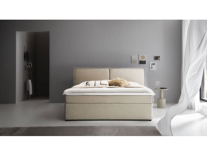 Boxbett NIKITA , beige (cremeweiß), B:181cm L:209cm, ATLANTIC HOME COLLECTION, Komplettbetten, bodentiefes Bett, wahlweise mit Matratze und Topper