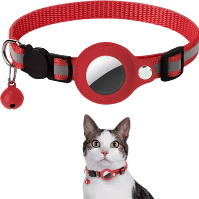 Inspire Picks Reflective Cat AirTag Collar With Breakaway Safety Buckle & Bell red adjustable 22 32cm