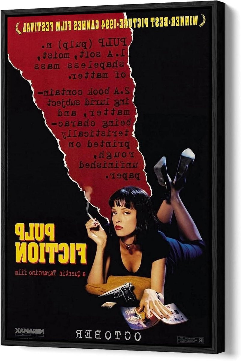 Canvas Wanddecoratie Pulp Fiction Film Poster - Zwart - 40 x 60 cm