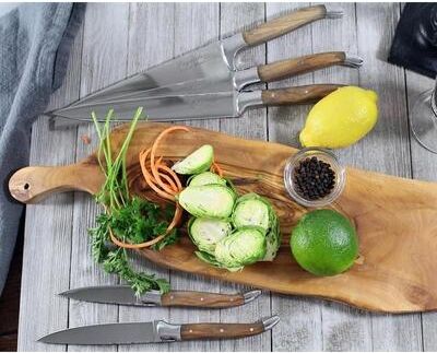 French Home 5 Piece Laguiole Olivewood Kitchen Knife Set
