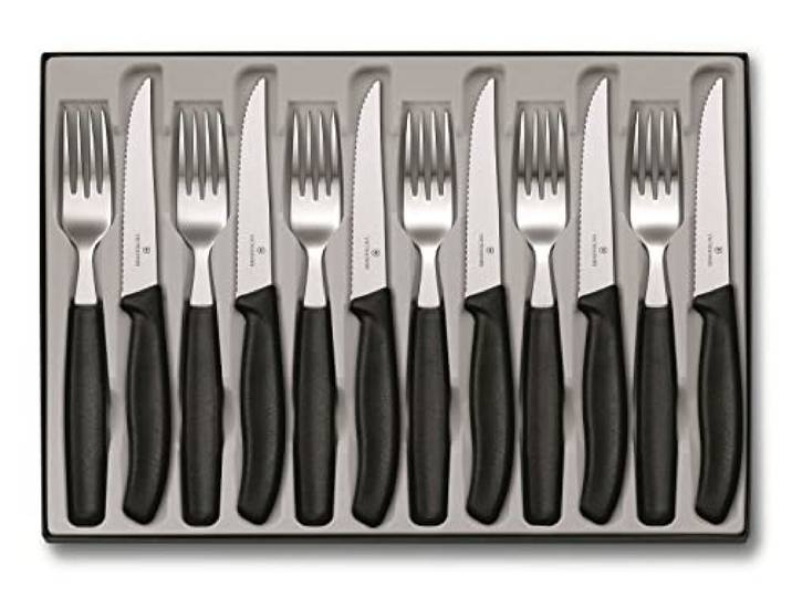 Victorinox Classic, Profi Tafelbesteck, 12-teilig, Extra Scharfe Klinge, Wellenschliff, 11 cm, Rostfreier Stahl, schwarz