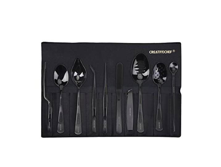 CREATIVECHEF 10-teiliges Beschichtungswerkzeug-Set enthält Küchenpinzette, Spatel, Saucenlöffel (schwarz)