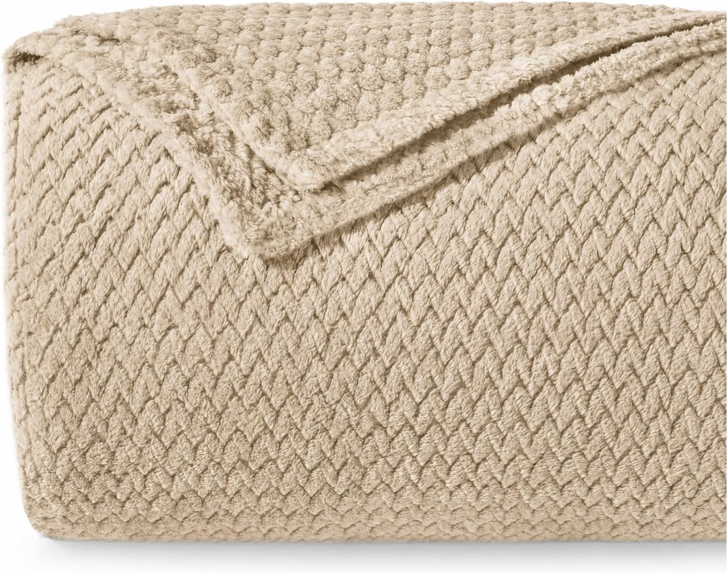 Beige microvezel fleecedeken met motief voor volwassenen, 220 x 270 cm