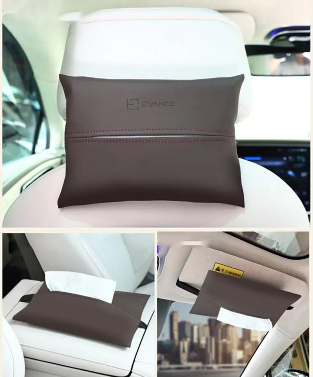 INF Porte-mouchoirs de voiture en cuir de luxe - Accessoire élégant pour intérieur de voiture Gris