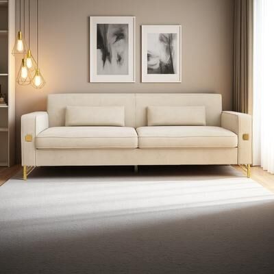 ZWYO HOSIMU "78"" Velvet Luxury Sofa with Gold Accents, 3-Seater Tufted Back Couch and Removable Cushions"