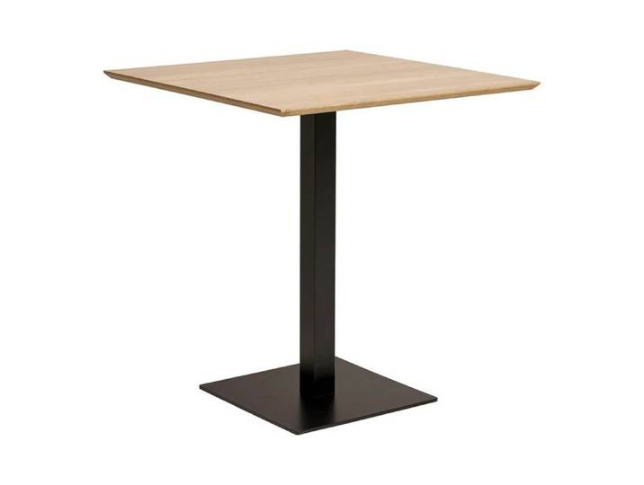 BISTRO - Table Carrée Plateau Mélaminé Effet Bois Pied Central Métal Noir