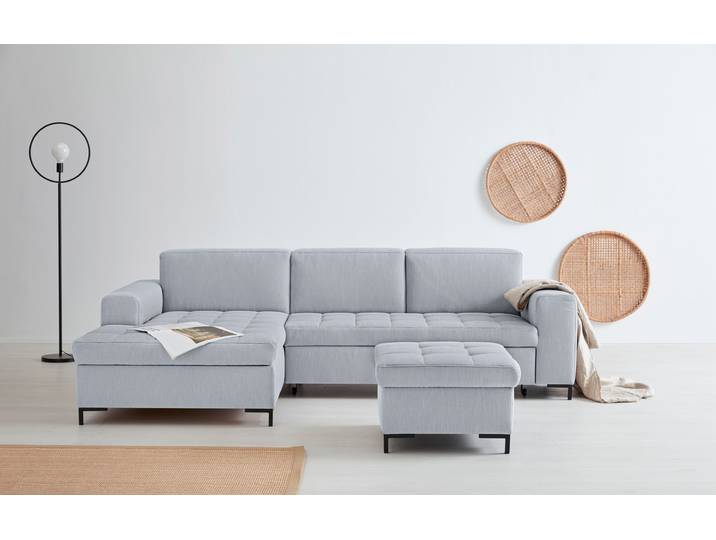 Ecksofa GOODPRODUCT Grazzo, zeitlos & elegant, moderne Sitzheftung, Breite 266cm, L-Form , silber, B:266cm H:80cm T:162cm, 100% Polyester (recycelt), Sofas, Ecksofa, hochwertige Stoffe aus recyceltem Material, Steppung im Sitzbereich