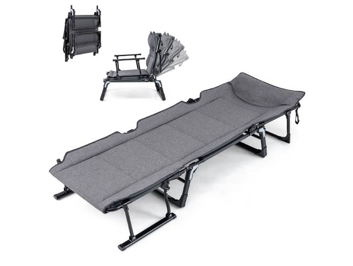 Campingbed 3-in-1 Opvouwbare Ligstoel Veldbed en Klapstoel Tuinstoel met Verstelbare Rugleuning en Hoofdsteun