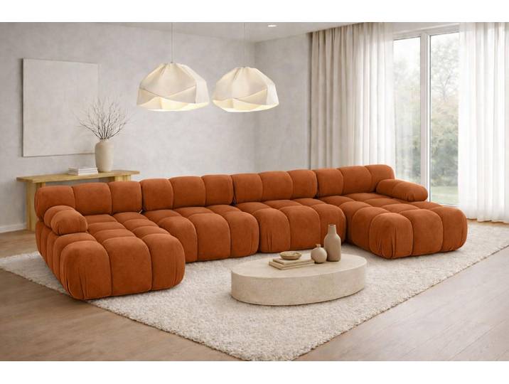 Kaiser Möbel Ecksofa U-Form XL, Stoff Velours Salvador, Braun, Selia U XL