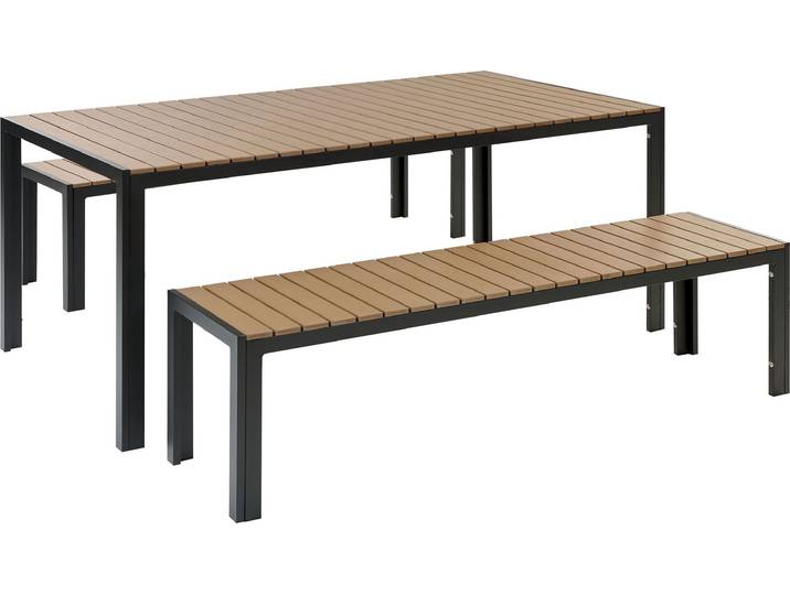 BELIANI Gartenmöbel Set Hellbraun Kunstholz und Aluminium 8-Sitzer Rechteckig Holzoptik Outdoor Modern Terrasse Möbel Ausstattung
