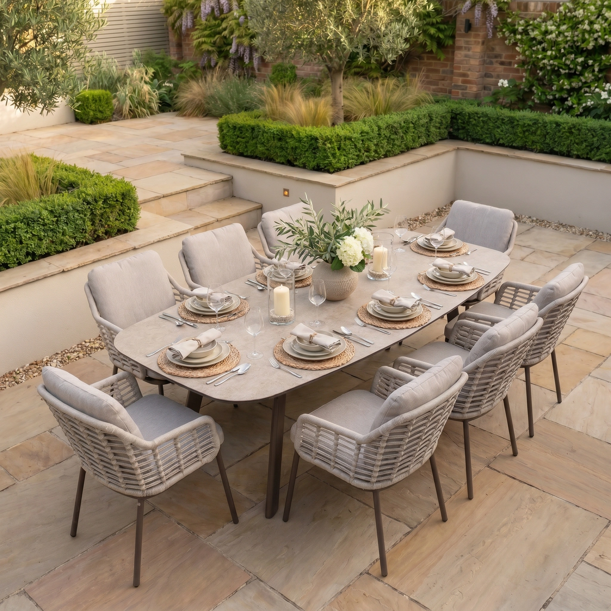 Harbour Lifestyle Sutera 8 Seat Curved Rectangular Dining Set in Putty