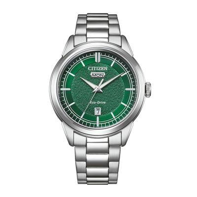 Solaruhr CITIZEN "Eco-Drive Classic ( C7 Design)", grün (silberfarben, grün, grün), Armbanduhren, Herren, silberfarben, Armbanduhr, Herrenuhr, Edelstahlarmband, analog, Big Date