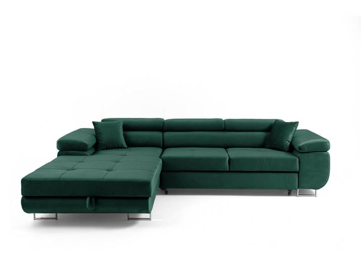 Muffo Ecksofa ALONZO, Metallfüße, Liegefläche 125x195, verstellbare Kopfstützen, Bettzeugbehälter