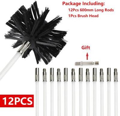 ModernMart 600mm Long Flexible Rotary Chimney Brush With Handle Rod For Efficient Fireplace & Dryer Pipe Cleaning 100mm Brush Head 12Pcs 600mm Pole
