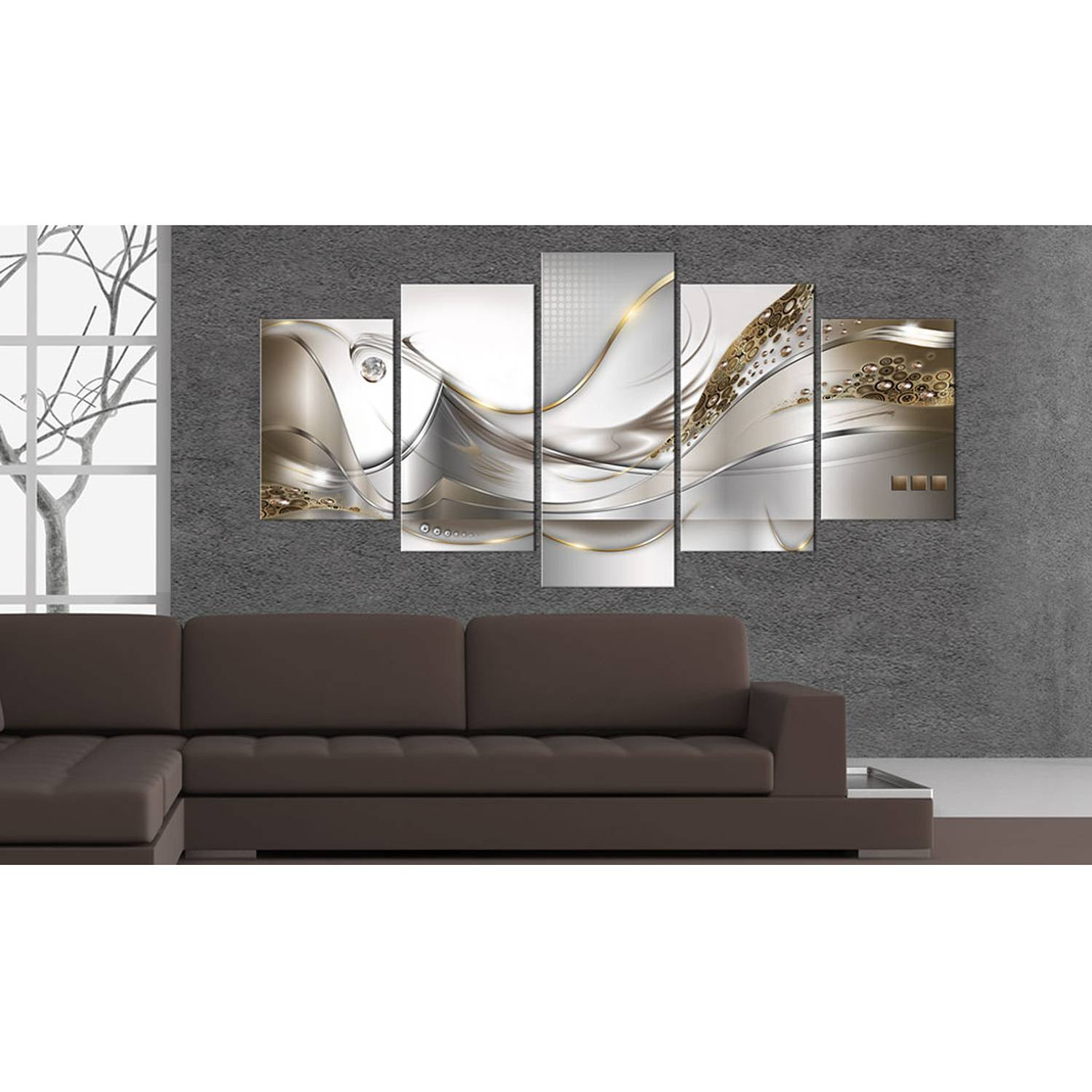 home24 Golden Flight abstract canvas wanddecoratie bruin 100 x 50 cm