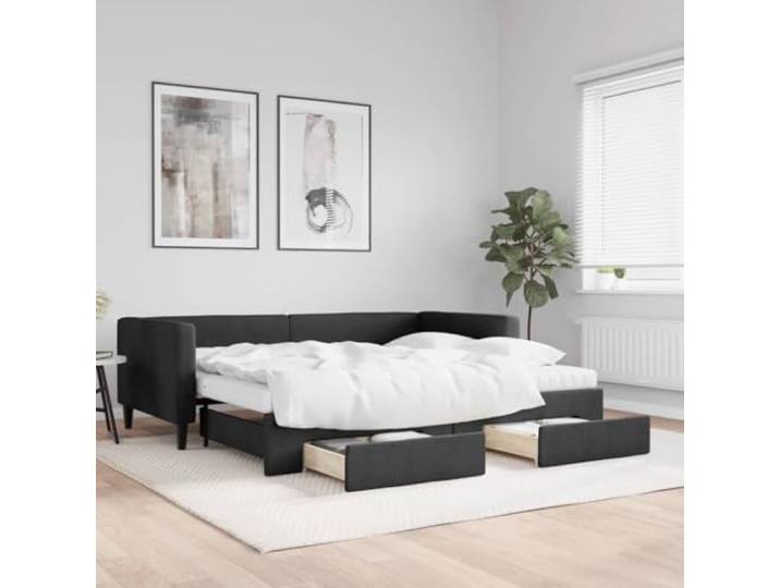 RJPLMFV Tagesbett mit Ausziehbett und Schubladen, Schwarz, 90 x 190 cm, Stoff