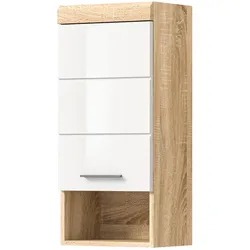 HÄNGESCHRANK weiß Hochglanz, Eiche 37 cm, Badschrank hängend