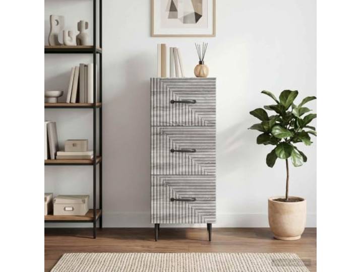 KGHFDVB Schubladenschrank Graues Sonoma 33 x 34,5 x 89,5 cm Holzwerkstoff, Pfostenbeine, Stangengriffe, Vintage-Stil, für Wohnzimmer oder Büro