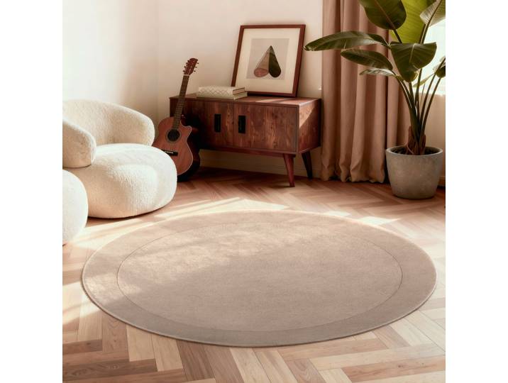 Teppich VILLEROY & BOCH Wollteppich Kivi , beige (natur beige), H:17mm Ø:150cm, Nylon, Wolle, Teppiche, Teppich, Handgewebt, Wolle, Bordüre, Einfarbig, Läufer, Wohnzimmer, Organisch