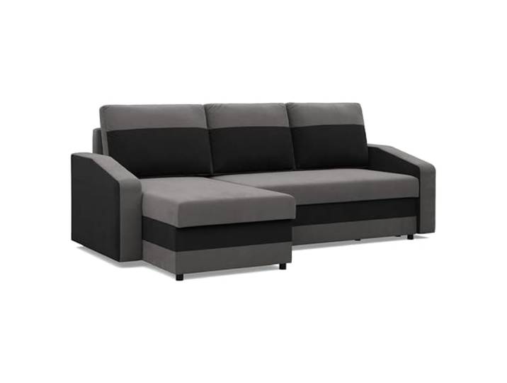 Mebligo - Ecksofa mit Schlaffunktion und Bettkasten Orion, Eckcouch Universelle Seite, Sofa L Form (BxTxH) 231 x 140 x 85 cm, Couch Wohnzimmer, Ecke Sofa, Grau + Schwarz (Mikro 27 + Mikro 15)