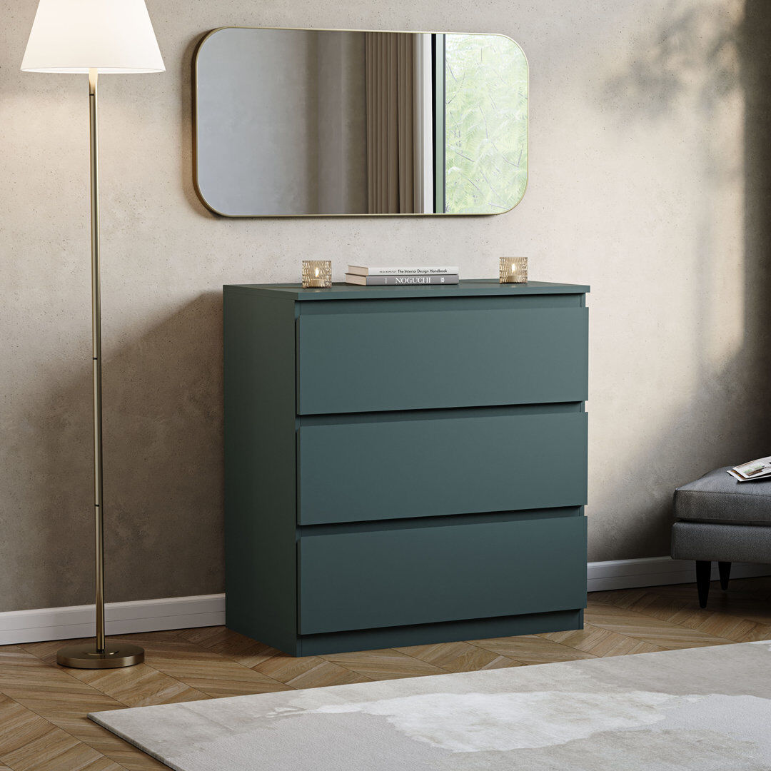 17 Stories Cunha 70 cm W Chest of 3 Drawers Green 74cm H X 70cm W X 40cm D