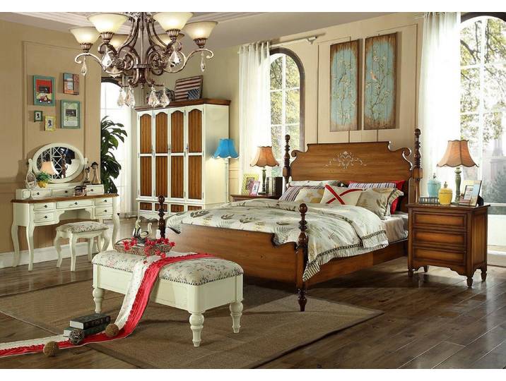 JVmoebel Bett Doppelbett aus Holz in Braun im amerikanischen Stil, Made in Europa