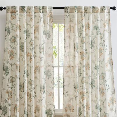 HLC.ME Spring Bloom Linen Floral Print Patterned - Back Tab Pocket Window Flower Curtains Panels for Living Room, 2 Panels