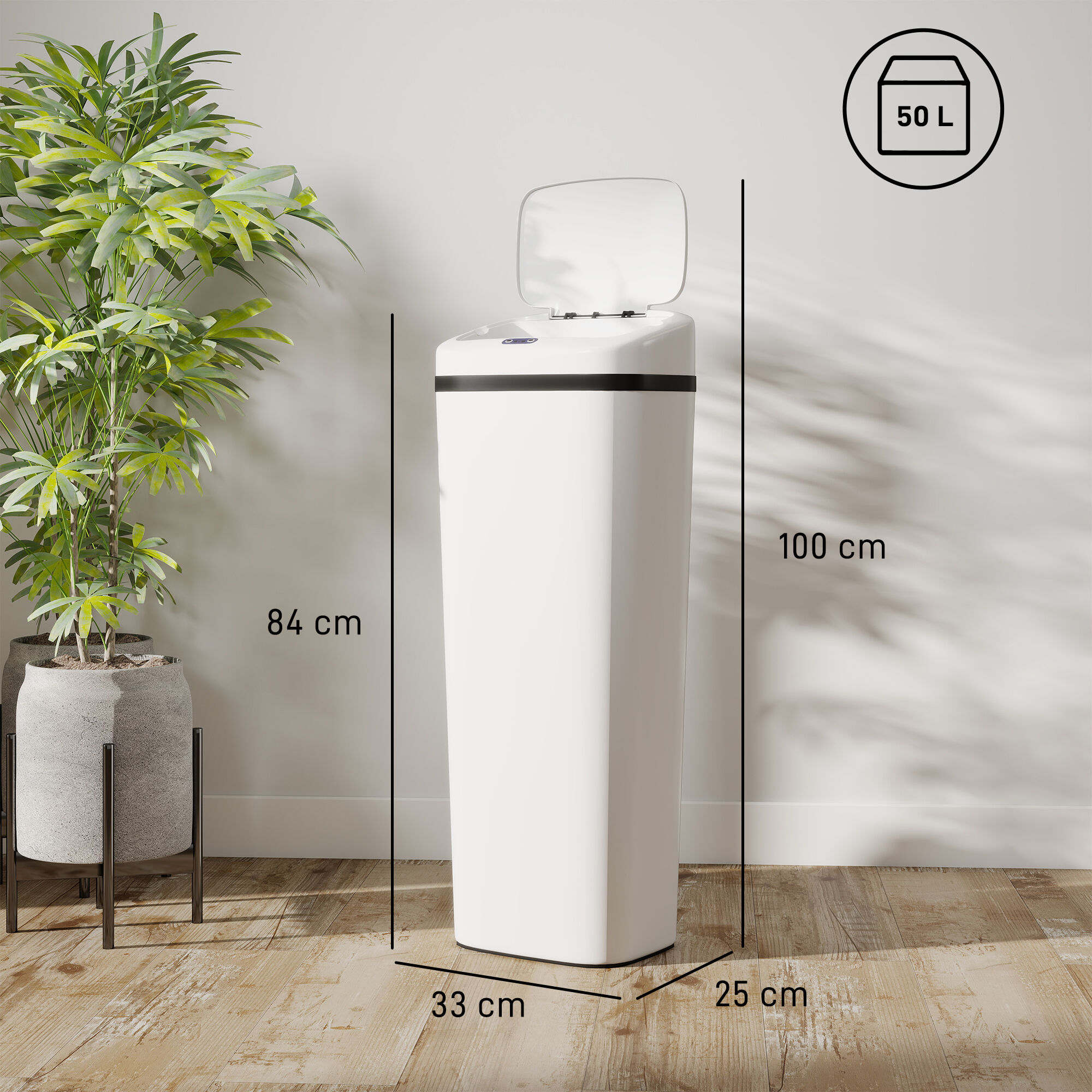 Altro Pattumiera Con Sensore A Infrarossi Da 50l Con 2 Modalità Di Apertura, Superficie AntI-Impronte, Bianco