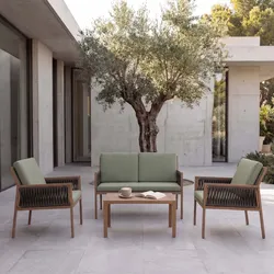 Garten-Garnitur MCW-Q12, Gartenlounge Lounge-Set Sitzgruppe Sofa, Polyrattan Olefin (210 g/m2) ~ grün